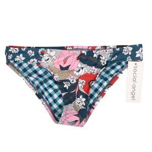 Social Angel Bikini Bottoms Floral Check Design Blue NEW